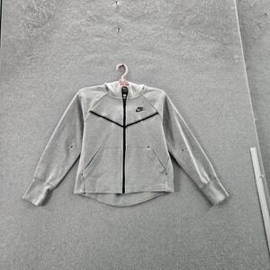 Nike Women Jacket L Gray Tech Fleece Windrunner Full Zip Logo Embroidered